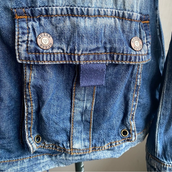 GUESS Gorgeous Washed Blue Jean Jacket Drawstring Sleeve Adjustment Size S - Picture 6 of 10